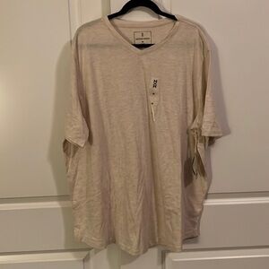 NWT Mutual Weave Short Sleeve V-Neck Shirt Men's 2XL Oatmeal Heather